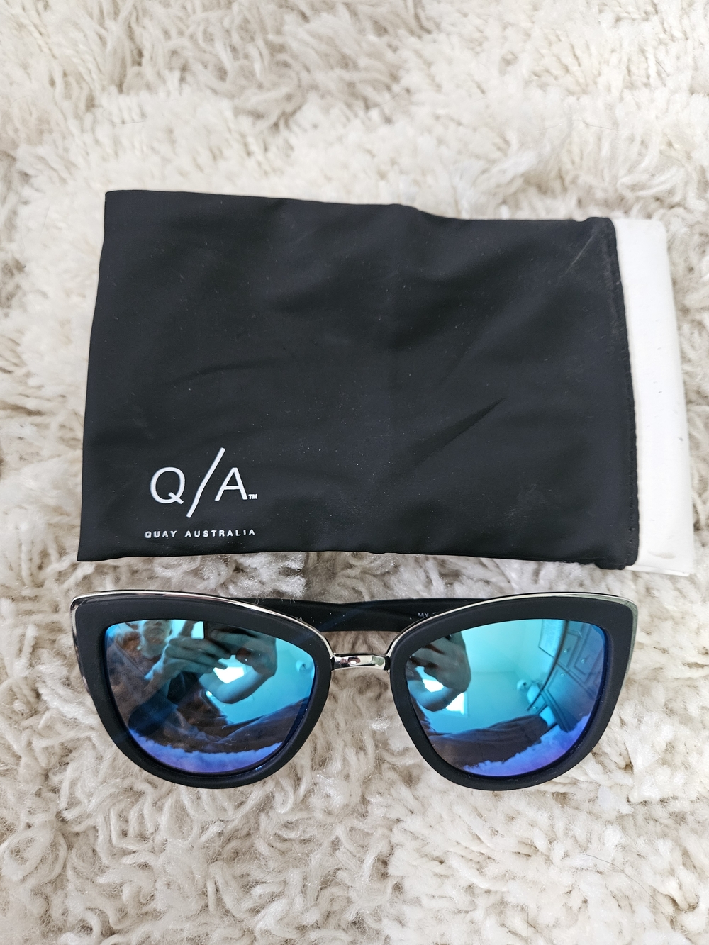 Quay Australia My Girl Black Frame Sunglasses with Blue Mirrored Lenses
